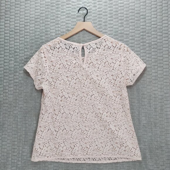Blush Pink Sheer Lace Floral Short Sleeve Shirt-Old Navy-M - Picture 4 of 8
